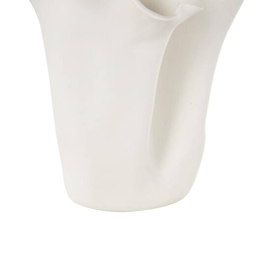 10.5" White Ceramic Abstract Floral Vase with Wavy Folded Rim